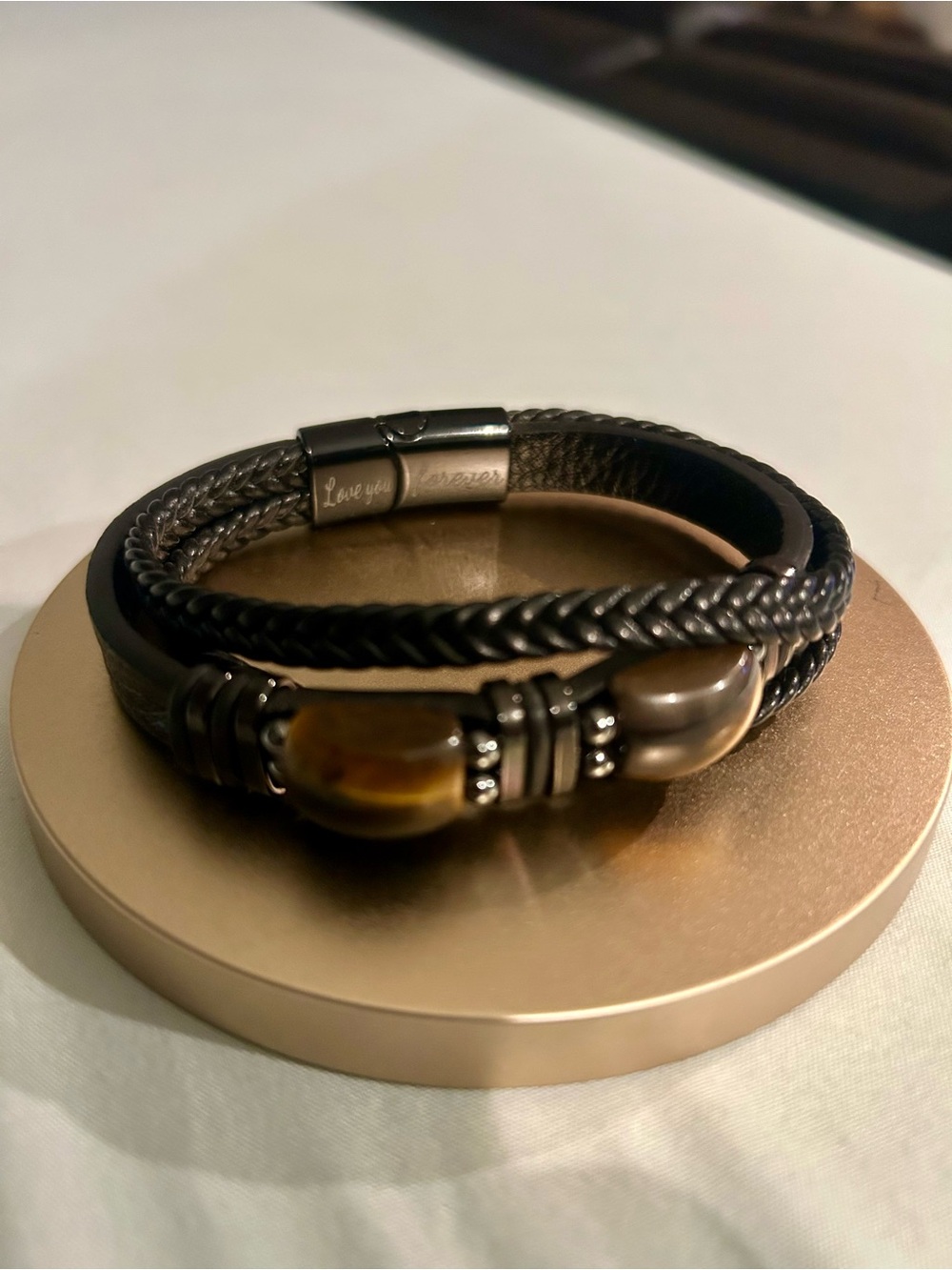 Men's Tiger Eye Braided Leather Bracelet